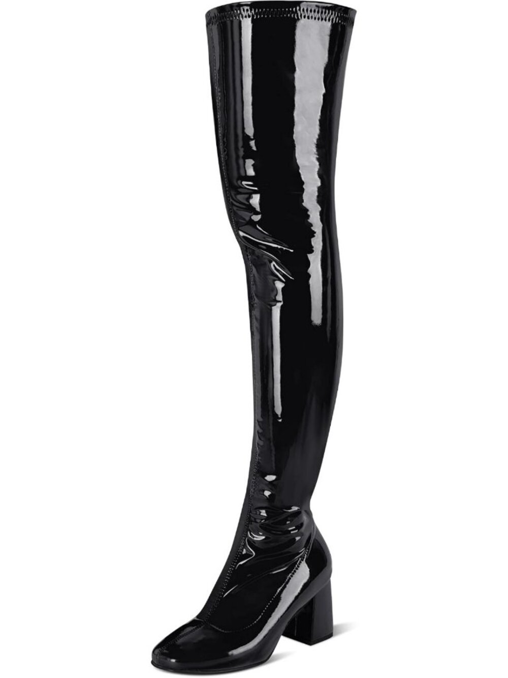 Chic Women's Thigh High Patent Leather Chunky Heel Gogo Boots - Stylish & Trendy